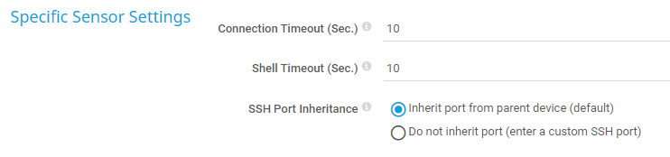 Specific Sensor Settings Specific Sensor Settings